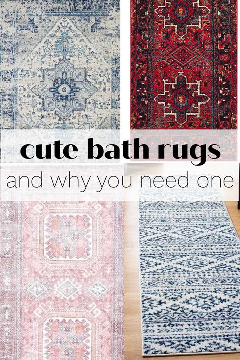 Every room needs a rug, including the bathroom. Rugs in a bathroom have to stand up to different challenges. See which materials work best in a bathroom. Turkish Bath Rug, Persian Bathroom Rug, Boho Bathroom Rug Ideas, Runner In Bathroom, Bathroom Carpet Ideas, Small Bathroom Rug Ideas, Bathroom Rug Placement, Bath Rug Ideas, Bathroom With Rug