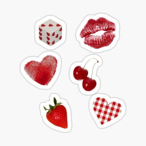 Red Cute Stickers, Red Stickers Aesthetic Printable, Black And Red Stickers, Stickers Aesthetic Love, Stickers Printable Aesthetic, Cherry Sticker, Red Heart Stickers, Kiss Sticker, Red Stickers