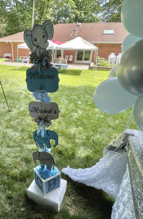 Boy Elephant Baby Shower Ideas, Elephant Centerpieces Boy, Blue Elephant Baby Shower Ideas, Elephant Theme Baby Shower Boy, Baby Elephant Baby Shower Ideas, Baby Shower Elephant Theme Boy, Elephant Themed Baby Shower Ideas, Elephant Party Ideas, Baby Shower Elephant Decorations