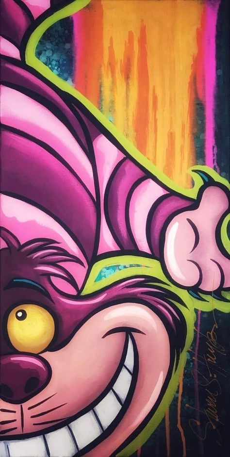 Alice In Wonderland Pop Art, Cheshire Cat Painting, Graffiti Studio, Cheshire Cat Wallpaper, Cheshire Cat Drawing, Dark Disney Art, Alice In Wonderland Paintings, Creepy Paintings, Ace Tattoo