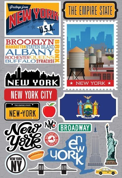 Reminisce New York Stickers Scrapbook Generation, Syracuse New York, New York Graffiti, New York Food, Scenery Pictures, Travel Stickers, Die Cut Stickers, Scrapbook Embellishments, Cut Stickers