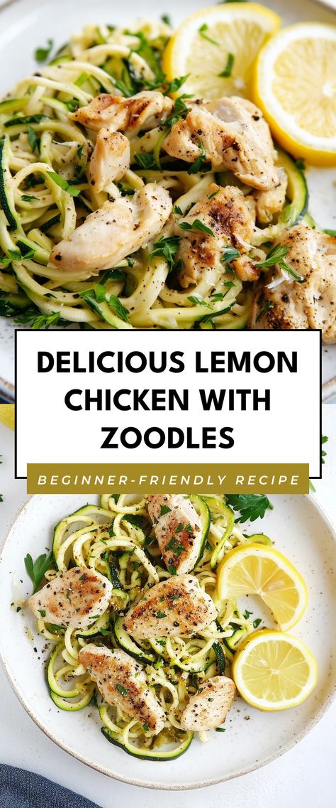 Image for Delicious Lemon Chicken with Zoodles Chicken And Zoodle Recipes, Zoodles And Chicken Recipe, Recipes With Zoodles, Chicken Zoodle Recipes, Zoodles How To Make, Keto Zoodle Recipes, Homemade Zucchini Noodles, Chicken Zoodles, Easy Lemon Chicken