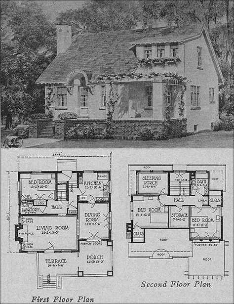 1923 Cottage Bungalow by American Vintage Home, via Flickr---a sleeping porch?? I'd like to see this on a modern blueprint! Vintage Floor Plans, Cottage Bungalow, Bungalow Floor Plans, Sleeping Porch, Small Cottages, Vintage House Plans, Casas The Sims 4, Casa Vintage, Craftsman Bungalows