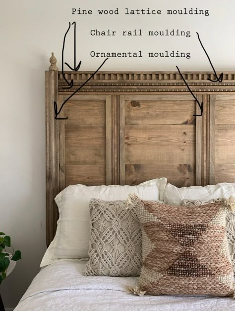 How To Make A Wooden Headboard, Unique Wood Headboards, Diy Arched Bed Frame, Diy Headboard Pillow, How To Make A Full Size Bed Into A Queen, Custom Wood Wall Paneling, Bedroom Inspirations Master Wooden Bed, California King Bed Frame Wood, Rustic French Bedroom