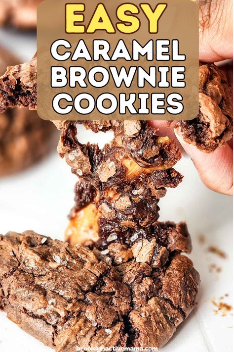 If you're a fan of chewy caramels and decadent chocolate in your cookies, prepare to fall in love with our Salted Caramel Brownie Cookies. Salted Caramel Brownie Cookies, Salted Caramel Brownie, Chocolate Caramel Cookies, Brownie Mix Cookies, Crumble Cookie Recipe, Caramel Bites, Cottagecore Food, Salted Caramel Cookies, Chocolate Brownie Cookies