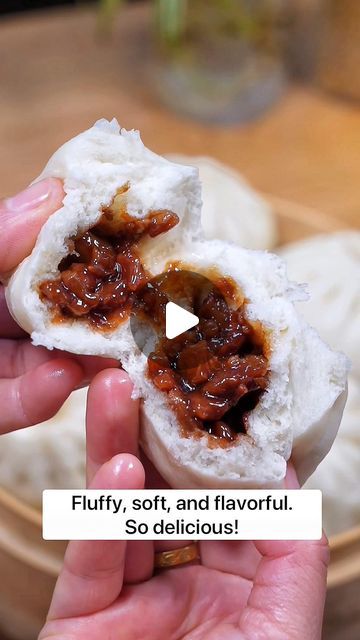 2day’s Delights on Instagram: "Steamed BBQ Pork Buns (Char Siu Bao) - 1 lb of pork shoulder  - 1/3 cup of sweet potato starch - 2-3 tbs of cooking oil Marinate for 10 mins  Sauce: - 2 tbs of barbecued pork sauce - 1 spoonful of dark soy sauce - 1 spoonful of light soy - 1 spoonful of oyster sauce - 1 spoon of sugar  Dough: - 2 lb of all-purpose flour - 100g sugar - 10g yeast - 500g warm water   #baozi #steamedbuns #buns #homemade #homecooking #cookingvideo #bread #chinesecooking #chinesefood #japanesefood #asianfood #chief #asiancooking #dessert #carbs #recipe #tutorial #easyrecipe #foodideas #charsiupork #barbecue #charsiubao#叉烧包# #包子 #salapao" Steamed Bao Buns Recipe, Easy Bao Buns Recipe, Boa Buns Recipe, Steamed Pork Buns Recipe, Baked Char Siu Bao, Pork Buns Steamed Easy, Pork Buns Steamed Dough Recipe, Roast Pork Bun, How To Steam Bao Buns Without A Steamer