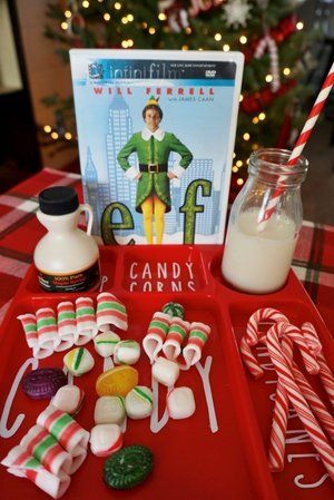 Elf Movie Decorations Diy, Elf Movie Night, Diy Movie Night, Main Food, Christmas Movie Night, Movie Night Snacks, Elf Movie, Candy Candy, Buddy The Elf