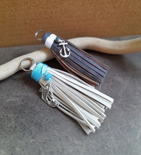 Leather Keychains, Tassel Bag Charm, Car Deco, Leather Fringe Bag, Personalized Leather Bracelet, Carpe Koi, Painted Bags, Perfect Purse, Anchor Charm