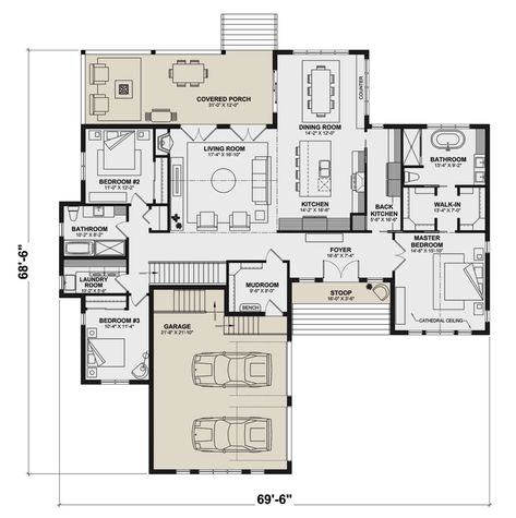 House Plan 034-01318 - Modern Farmhouse Plan: 2,324 Square Feet, 3 Bedrooms, 2 Bathrooms Modern Farmhouse Architecture Plans, Farmhouse Architecture House Plans, Farmhouse Plans 3 Bedroom, 3 Bedroom Bungalow Floor Plans Modern, 1 Floor House Design, 2 Floor House Design, Modern 3 Bedroom House Design, House Plan Farmhouse, Farm Houseplans