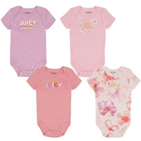 Nwt Type: Juicy Couture Baby-Girls Body Suit Brand: Juicy Couture 4 Pack Of Body Suits Size: 6/9m Material: 60% Cotton, 40% Polyester Juicy Couture Swimsuit, Pink Cotton Bodysuit For Playtime, Juicy Coutour Sweatsuit, Juicy Couture Baby Clothes, Pink Cotton Bodysuit With Name Print, Juicy Couture Baby, Girl Body, Body Suit, Juicy Couture