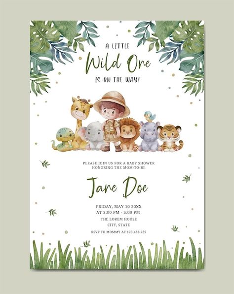 Vector baby shower invitation card water... | Premium Vector #Freepik #vector Birthday Farm Theme, Watercolor Invitation, Thanksgiving Wedding, Baby Shower Invitation Cards, Card Watercolor, Farm Theme, Safari Theme, Watercolor Invitations, Color Palette Generator