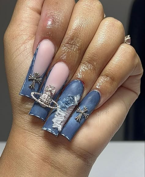 Denim Nails, Nyc Nails, Long Acrylic Nail Designs, How To Cut Nails, Hard Nails, Drip Nails, Shoe Nails, Short Square Acrylic Nails, Exotic Nails