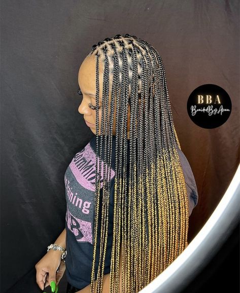 Small Black And Blonde Knotless Braids, Ombre Knotless Braids Black Women, Black And Blonde Ombre Knotless Braids, Knotless Braids Hairstyles With Color, Ombré Knotless Braids, Ombre Knotless Braids, Ombré Knotless, Knotless Braids With Color, Melanin Hairstyles