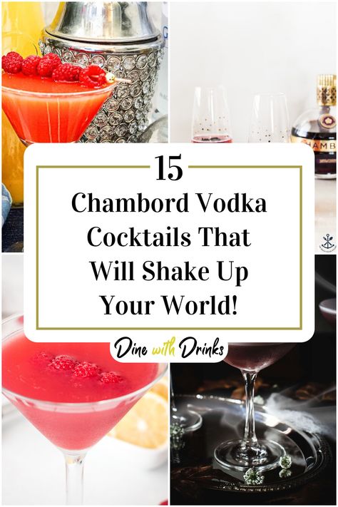 Collage of 4 chambord vodka cocktails. Vodka Chambord Cocktail, Chambord Cocktails Recipes, Chambord Martini, Vodka Martini Recipes, Chambord Drinks, Vanilla Vodka Drinks, Vodka Soda Cocktails, Chambord Recipes, Baileys And Vodka