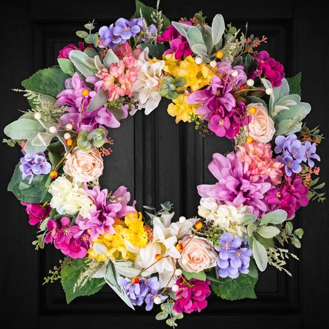 PRICES MAY VARY. Colorful Wreaths for Front Door Year Round: The designer has paired a large number of high-quality silk flowers with bright colors and 100% handmade, giving people a beautiful and natural feeling and helping you create a warm home environment Handmade Wreath for Home Decor: Wreath can be used for various occasions, such as home decoration, party decoration, photo props, wedding decoration, shop decoration, etc., adding a beautiful and pleasant atmosphere to your life Door Wreath August Wreath, Stoop Decor, Colorful Wreaths, Photo Props Wedding, Spring Summer Wreath, Colorful Wreath, Diy Spring Wreath, Painted Clay Pots, Summer Front Door Wreath