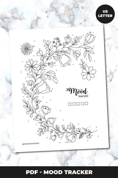 Floral Habit Tracker, Floral Mood Tracker, Flower Mood Tracker, Mood Tracker Printable, Book Cover Page Design, Life Tracker, Book Cover Page, Bullet Journal Mood Tracker Ideas, Bullet Journal Tracker