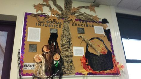 The Crucible Tree is made from brown paper bags. The Crucible Bulletin Board, High School English Classroom, Contest Ideas, Brown Paper Bags, The Crucible, Salem Witch Trials, Witch Trials, Mural Ideas, Salem Witch