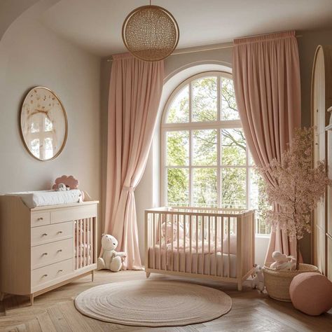 10+ Soft Pink Neutral Nursery Ideas for a Hint of Warmth • 333+ Inspiring Lifestyle Ideas Pink Neutral Nursery, Nursery Curtains Girl, Neutral Nursery Ideas, Gender Neutral Nursery Design, Pink Baby Room, Blush Pink Nursery, Nursery Layout, Blush Nursery, Nursery Canopy