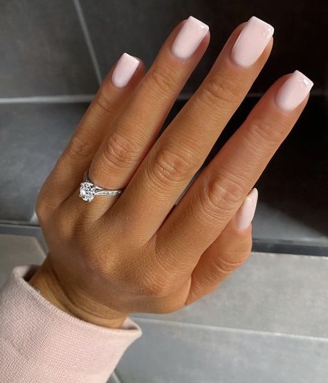 Milky Pink Bridal Nails, Milky White Pink Nails Acrylic, Light Pink Almost White Nails, Biab Nails Plain, Whiteish Pink Nails, Pale Pink Short Nails, Whitish Pink Nails, Milky Color Nails, Squoval Acrylic Nails Design