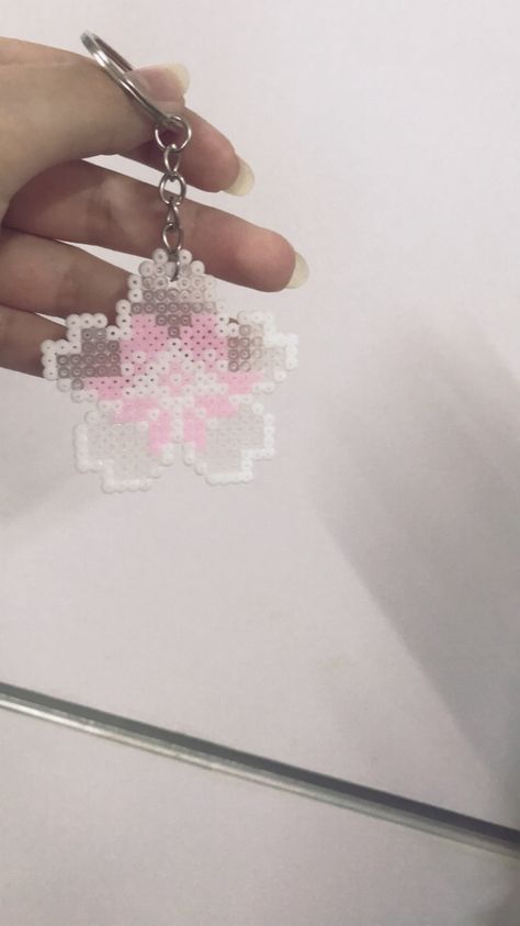 Sakura Flower Perler Beads, Flower Iron Beads, Sakura Perler Beads, Pink Perler Bead Patterns, Perler Bead Flower, Kawaii Perler, Melty Bead Designs, Japan Flower, Easy Perler Bead Patterns