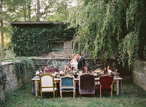 This dusty gemstone wedding inspiration with vintage furniture and velvet was created by a team of local DC artisans, and we are obsessed! #alfrescodining #manorweddingvenue #velvetweddings #vintagefurnitureweddings Wedding Lounge, Wedding Furniture, Gemstone Wedding, Vintage Rentals, Wedding Vibes, Wedding Story, Small Wedding, Wedding Event, Intimate Wedding