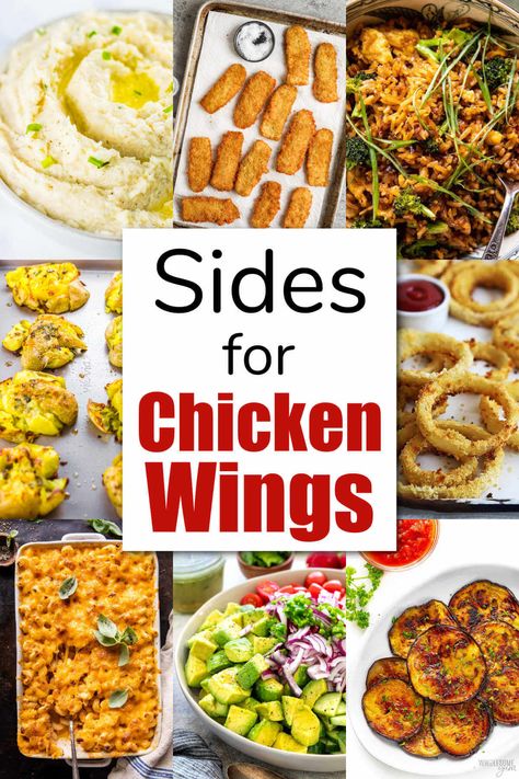 Hot Wing Dinner Sides, Pizza Wings Party, Sides To Serve With Chicken Wings, Wings Sides Dishes, What Goes With Wings Sides, Hot Wing Side Dishes, Drumsticks Sides Dishes, Side Dishes For Hot Wings, Chicken Wings With Side Dishes