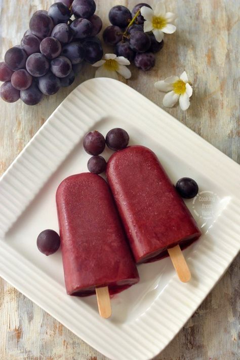 Grape Popsicles | Fresh Grape Ice | Cooking From Heart Fresh Grapes Recipes, Grape Popsicles Recipe, Heart Grapes, Grape Popsicles, Juice Popsicles, Fruit Popsicle Recipes, Diy Popsicles, Berry Popsicles, Ice Pop Recipes