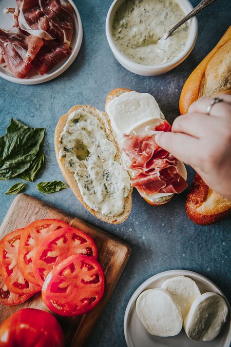 Mozz Prosciutto Sandwich w Garlic Basil Aioli | A-Yo Kitchen Mozzarella And Prosciutto Sandwich, Sandwich Recipes Prosciutto, Prosciutto Lunch Ideas, Sandwich With Prosciutto, Prosciutto Mozzarella Sandwich, Sandwiches With Prosciutto, Prochutto Sandwich, Fresh Sandwich Ideas, Prosciutto Sandwich Ideas