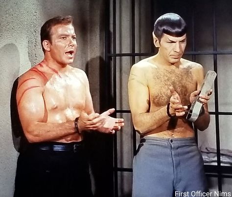 Leonard Nimoy Spock Star Trek TOS season 2, "Patterns of Force" 1968 shirtless First Officer Nims Kirk And Spock, Star Trek Meme, Leonard Nimoy Spock, Spock And Kirk, Star Trek 1, Star Trek Show, Star Trek The Original Series, Star Trek Spock, Paddy Kelly