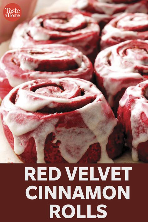 Red Velvet Cinnamon Rolls Red Velvet Monkey Bread, Vampire Cinnamon Rolls, Red Cinnamon Rolls, Red Velvet Cinnamon Rolls From Box Cake, Gourmet Cinnamon Rolls Recipes, Red Velvet Cinnamon Rolls Recipe Easy, Gourmet Cinnamon Rolls Homemade, Red Velvet Rolls, Red Velvet Cinammon Roll