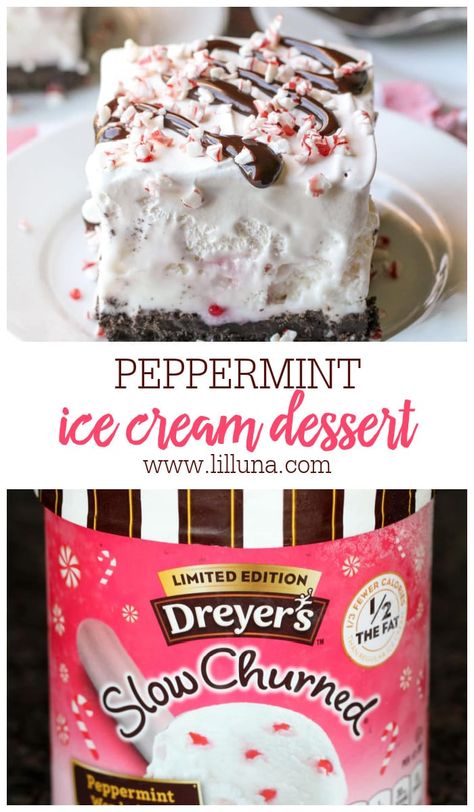 Peppermint Ice Cream Dessert is a cool and refreshing holiday dessert stuffed with candy cane bits, all atop an Oreo crust. #frozendessert #peppermintdessert #christmasdesserts #christmas #peppermint Peppermint Crisp Ice Cream Cake, Peppermint Ice Cream Dessert, Christmas Ice Cream Desserts, Top Desserts, Christmas Ice Cream Cake, Aka Christmas, Peppermint Dessert, Christmas Ice Cream, Homemade Ice Cream Cake