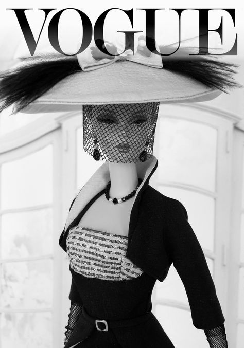 Vintage Barbie Photography, Black And White Barbie Aesthetic, Vogue Magazine Covers Vintage, Dark Barbie Aesthetic, Vintage Barbie Aesthetic, Barbie Black And White, Dark Barbie, Vintage Barbie Party, Barbie Magazine