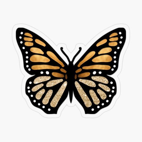 Get my art printed on awesome products. Support me at Redbubble #RBandME: https://www.redbubble.com/i/sticker/Monarch-Butterfly-gold-by-savanamms6/46391717.O9UDB?asc=u Gold Butterfly Stickers, Hogwarts Journal, Black And Gold Butterfly, Gold Stickers, Butterfly Pictures, Butterfly Drawing, Black Stickers, Butterfly Nail, Hippie Art