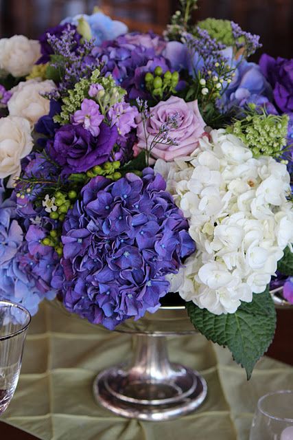 Purple Succulents, White Hydrangeas, Succulent Centerpieces, Blue Wedding Flowers, Hydrangea Purple, Flower Centerpieces Wedding, White Hydrangea, Deco Floral, Wedding Flower Arrangements