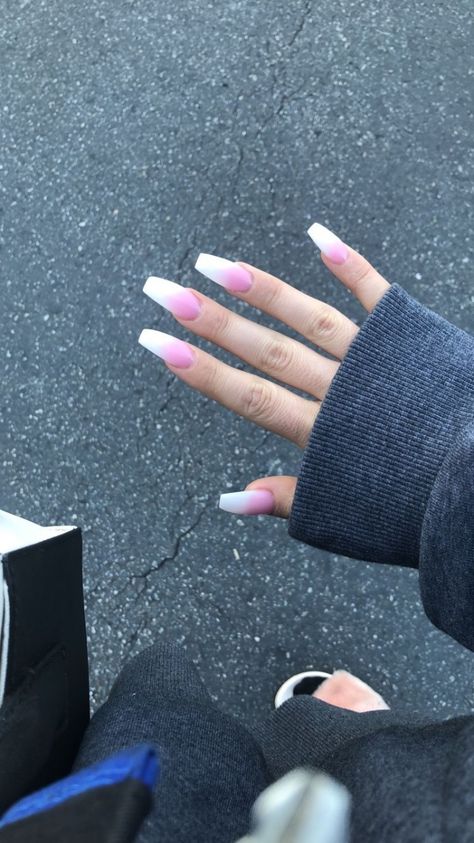 Ombr Pink and White Acrylic Nails Full Set Coffin Nails Pink And White Nails Coffin, Pink And White Ombré Nails, White Ombré Nails, White Color Combinations, Pink And White Ombre Nails, Coffin Nails Designs Summer, Pink And White Nails, Pink White Nails, Faded Nails