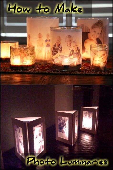 Make personalized home decor with these DIY photo luminaries! Is this going to be your next project? Picture Memorial Ideas, Photos Luminaries, Picture Centerpieces, Luminary Diy, Photo Centerpieces, Reunion Decorations, Photo Crafts, Samantha Wedding, Cricut Help