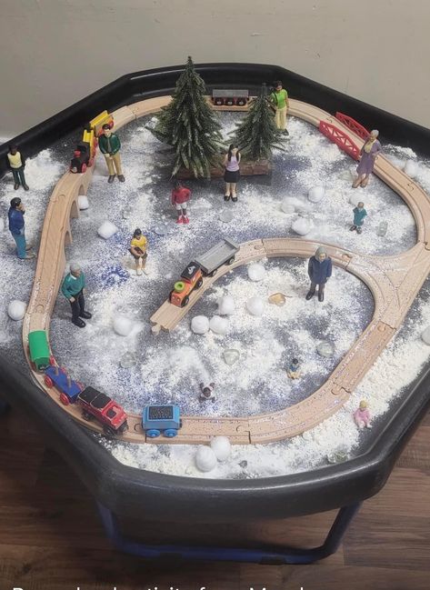 Polar Express Tuff Tray, Christmas Provocations, Winter Sensory Table, Sensory Bins For Preschool, Christmas Sensory Play, Winter Tray, Christmas Tree Village Display, Christmas Art For Kids, Preschool Christmas Activities