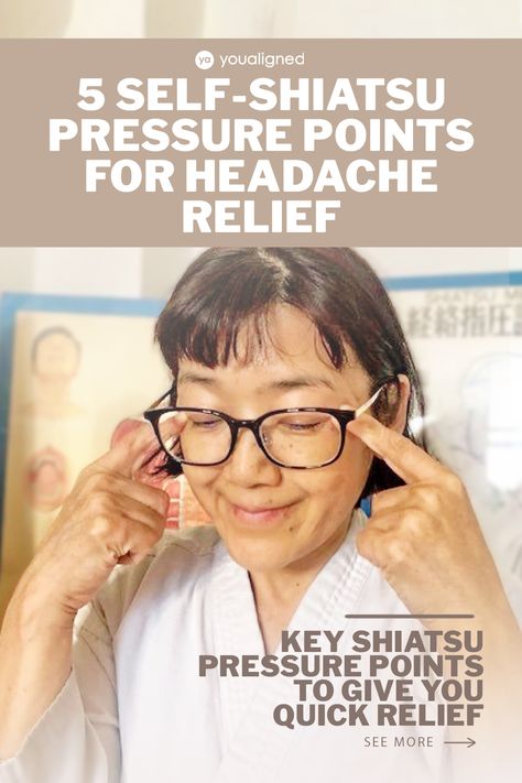 5 Self-Shiatsu Pressure Points for Headache Relief | YouAligned Pressure Points For Headaches Migraine, Acupuncture For Headaches, Temple Headache Relief, Accupressure Point For Headache, Pressure Points For Migraines, Temple Headache, Headache Relief Pressure Points, Sinus Pressure Headache, Pressure Points For Headaches