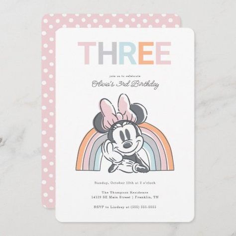 3rd Birthday Invitation, Minnie Mouse Invitations, Rainbow Birthday Invitations, Minnie Birthday Party, Rainbow Invitations, Rainbow Watercolor, 2nd Birthday Invitations, Minnie Party, Minnie Mouse Birthday Party