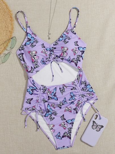 Purple Butterfly Outfit, Butterfly Swimsuit, Girly Style, Cute Bathing Suits, 2 Piece Swimsuits, Cute Butterfly, Printed Drawstring, Girly Fashion, The Butterfly