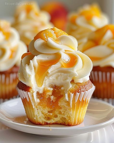 Honey Peach Cream Cheese Cupcakes - Sweet and Fruity Delight - Recipes By Clare Fruity Cupcakes, Peaches Cream Cheese, Cheesecake Cups Recipe, Peach Cupcakes, Chocolate Cherry Cookies, Cream Cheese Cupcakes, Specialty Cupcakes, Peach Preserves, Cream Cheese Desserts