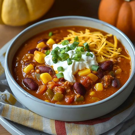 Spicy Pumpkin Chili, Chili Beans Crockpot, Classic Chili Recipe, Pumpkin Chili Recipe, Beans In Crockpot, Classic Chili, Healthy Chili, Bean Chilli, Hearty Chili