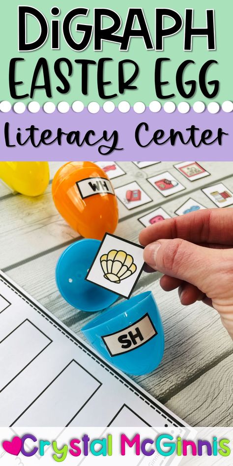 Beginning Digraph Literacy Center Using Plastic Easter Eggs | Mrs. McGinnis' Little Zizzers Easter Literacy, Easter Egg Activities, Easter Kindergarten, Digraphs Activities, 3rd Grade Activities, Spring Lessons, Easter School, 1st Grade Activities, Phonics Centers