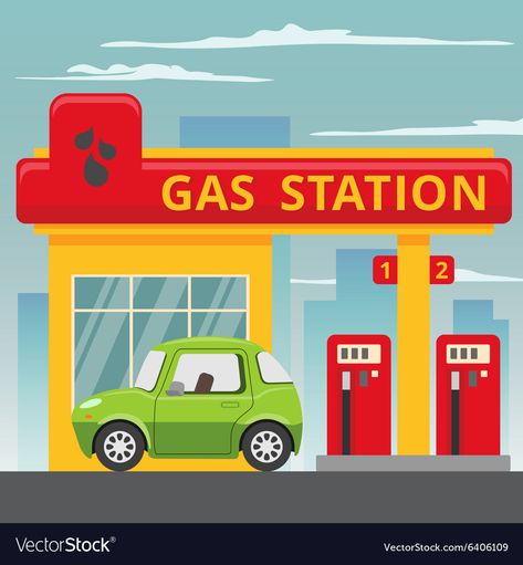 Gas Station Clipart, Petrol Pump Drawing, Gas Station Drawing, Gas Station Illustration, Gas Station Design, Community Project Ideas, Malaysian Clothes, Preschool Transportation Crafts, Watermelon Cartoon