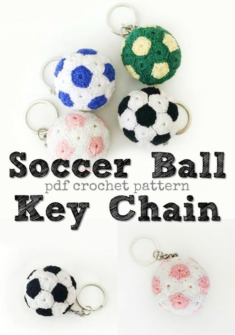 Perfect beginner pattern with loads of pictures and helpful instructions to make this cute and simple mini crochet soccer ball key chain! Would make a great zipper pull, too! #crochet #pattern #amigurumi #amigurumipattern #crochetpattern #yarn #crafts #soccer #keychain #handmade #craftevangelist #pdf #download #instant Crochet Soccer, Crochet Keyring Free Pattern, Soccer Crafts, Crochet Football, Crochet Keychains, Crochet Diaper Cover, Amigurumi For Beginners, Blouse Crochet, Hats Crochet