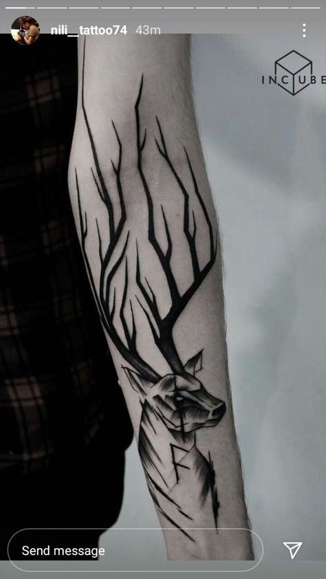 Elk Tattoo, Deer Tattoo Designs, Stag Tattoo, Hunting Tattoos, Sketch Style Tattoos, Tattoo On Forearm, Deer Tattoo, Geometric Tattoos, Geniale Tattoos