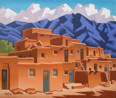 Southwest Art Paintings, Adobe Houses, Taos Art, Taos Pueblo, Body Image Art, Native American Paintings, Western Landscape, Southwestern Art, Western Paintings