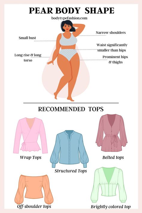 Pear Shape Big Bust, Pear Shape Tops, Tops For Pear Shaped Women, Clothes For Pear Shaped Women, Pear Body Type Outfits, Body Shape Chart, Unique Body Features, Pear Body Shape Fashion, Pear Shaped Fashion