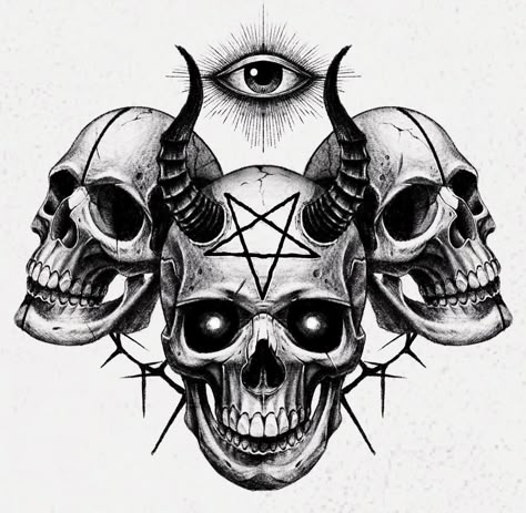 Faith Tattoo Designs, Satanic Tattoos, Minimalistic Tattoo, Skull Art Tattoo, Cool Tattoo Drawings, Scary Tattoos, Arte Grunge, Skull Art Drawing, Chest Piece Tattoos