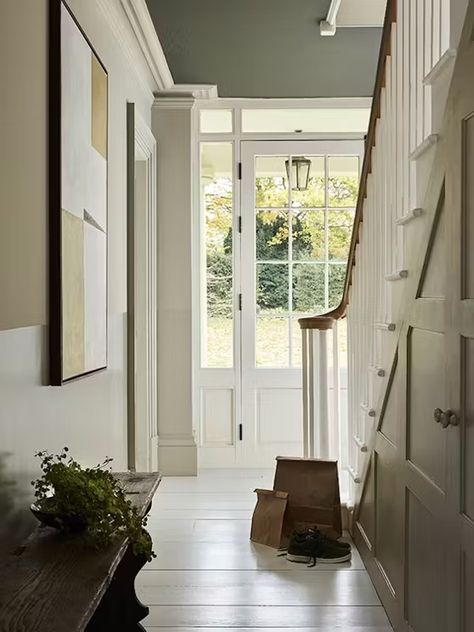 Intelligent Grip™ | Little Greene Stone Hallway, Victorian Paint Colors, Interior Paint Finishes, Black Hallway, Yellow Dining Room, Transitional Spaces, Portland Stone, Masonry Paint, Beige Paint